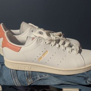 Adidas Stan Smith White and Coral Sneakers